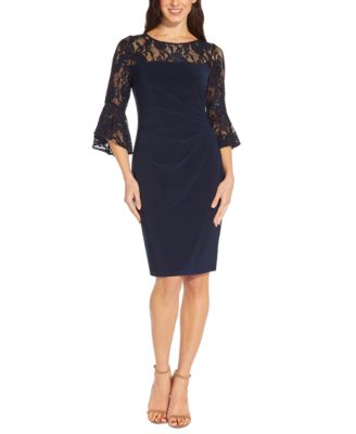 Adrianna Papell - Women's Lace-Trim Bell-Sleeve Jersey Dress