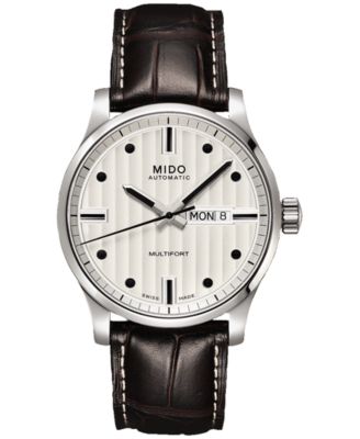 Mido - Men's Swiss Automatic Multifort Brown Leather Strap Watch 42mm