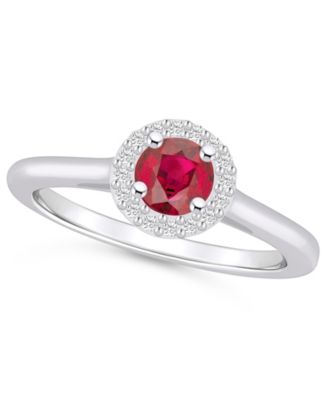 Macy's - Emerald (1/2 ct. t.w.) & Diamond (1/10 ct. t.w.) Halo Ring in 14k Gold (Also in Ruby, Sapphire, & Pink Sapphire)