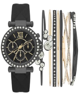 Jessica Carlyle - Women's Black Leather Strap Watch 36mm Gift Set
