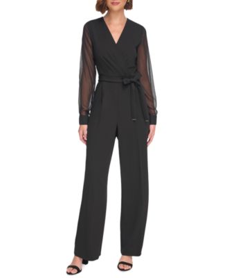 Tommy Hilfiger - Women's Long-Chiffon-Sleeve Scuba Crepe Jumpsuit