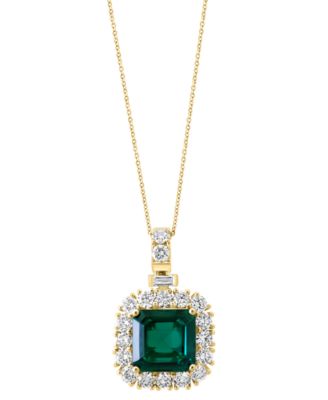 EFFY Collection - Lab Grown Emerald (4-3/4 ct. t.w.) & Lab Grown Diamond (1-7/8 ct. t.w.) Halo 18" Pendant Necklace in 14k Gold
