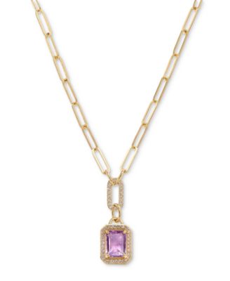 Macy's - Citrine (2-1/5 ct. t.w.) & White Topaz (5/8 ct. t.w.) Framed Paperclip Link 18" Pendant Necklace in 14k Gold-Plated Sterling Silver (Also in Sky Blue Topaz & Onyx)