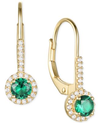 Macy's - Lab-Created Emerald (3/8 ct. t.w.) & Lab-Created White Sapphire (1/6 ct. t.w.) Leverback Drop Earrings in 14k Gold-Plated Sterling Silver