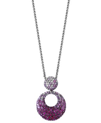 EFFY Collection - Multi-Gemstone Ombr&eacute; Double Circle 18" Pendant Necklace (6-1/8 ct. t.w.) in Sterling Silver