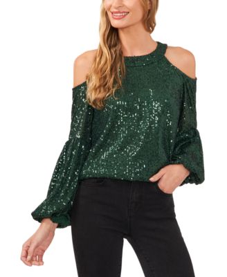 CeCe - Women's Sequined Cold-Shoulder Blouse