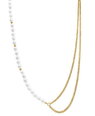 ADORNIA - 14k Gold-Plated Curb Chain & Mother-of-Pearl Draping Asymmetrical Strand Necklace, 26" + 3" extender