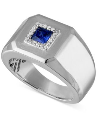 Esquire Men's Jewelry - Men's Lab Created Sapphire (1/2 ct. t.w.) & Diamond (1/10 ct. t.w.) Ring in Sterling Silver
