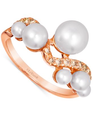 Le Vian - Vanilla Pearls (3-8mm) & Nude Diamond (3/8 ct. t.w.) Wavy Ring in 14k Rose Gold