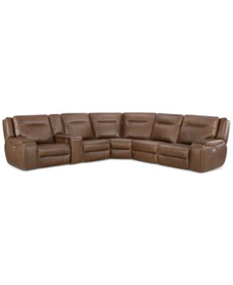 Furniture - 6-Pc Leather Sectional with 3 Power Recliners