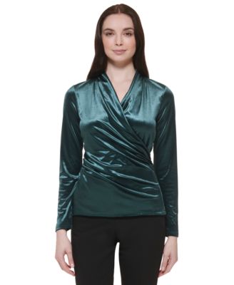 Tommy Hilfiger - Women's Solid Faux-Wrap Long-Sleeve Top