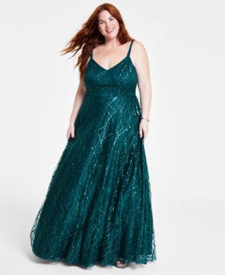 Say Yes - Trendy Plus Size Glitter Mesh Gown