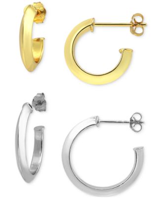 Macy's - 2-Pc. Set Knife Edge Small Hoop Earrings in Sterling Silver & 18k Gold-Plated Sterling Silver