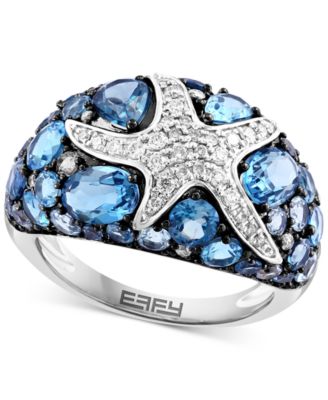 EFFY Collection - Blue Topaz (6-1/5 ct. t.w.) & White Sapphire (3/8 ct. t.w.) Starfish Cluster Ring in Sterling Silver
