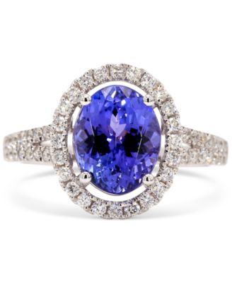 Macy's - Tanzanite (3 ct. t.w.) & Diamond (1/2 ct. t.w.) Oval Halo Ring in 10k White Gold