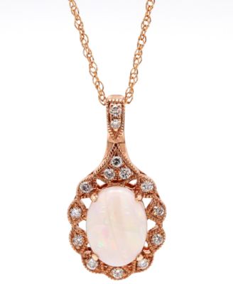 Macy's - Opal (3/4 ct. t.w.) & Diamond (1/10 ct. t.w.) Halo 18" Pendant Necklace in 10k Rose Gold
