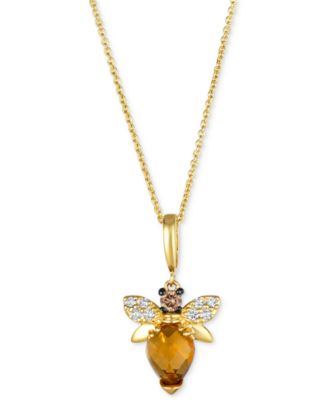 Le Vian - Cinnamon Citrine (1 ct. t.w.) & Diamond (1/6 ct. t.w.) Bee Adjustable 20" Pendant Necklace in 14k Gold