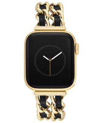 Steve Madden - Double Black Leather & Gold-Tone Chain Bracelet For Apple Watch&reg; 38mm/40mm/41mm