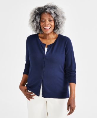 Style & Co - Plus Size Crewneck Button-Front Long-Sleeve Cardigan