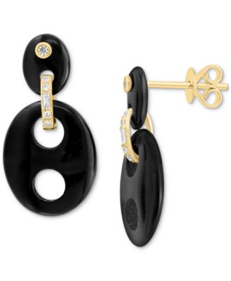 EFFY Collection - Onyx & Diamond (1/20 ct. t.w.) Double Drop Earrings in 14k Gold