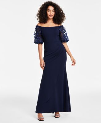 XSCAPE - Petite Off-The-Shoulder Balloon-Sleeve Mermaid Gown