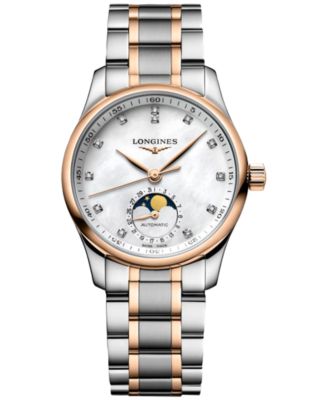 Longines - Women's Swiss Automatic The  Master Diamond (1/20 ct. t.w.) 18k Rose Gold & Stainless Steel Bracelet Watch 34mm