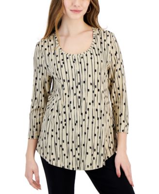 JM Collection - Petite Printed 3/4-Sleeve Top, Created for Macy's