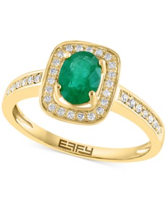 EFFY Collection - Emerald (3/4 ct. t.w.) & Diamond (1/6 ct. t.w.) Halo Ring in 14k Gold