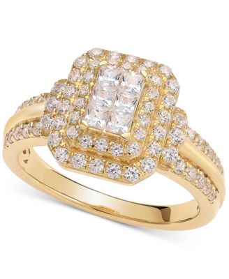 Macy's - Diamond Princess & Round Halo Cluster Engagement Ring (1 ct. t.w.) in 14k Gold