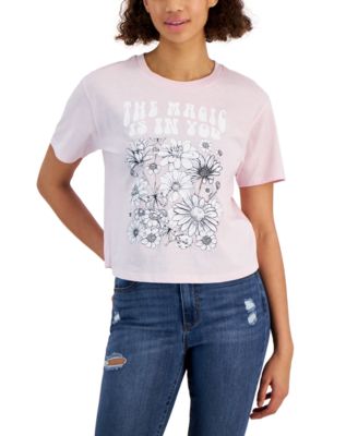Rebellious One - Juniors' Magic Floral Graphic Crewneck Tee