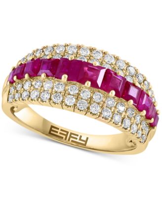EFFY Collection - Ruby (1-1/5 ct. t.w) & Diamond (5/8 ct. t.w.) Three Row Ring in 14k Gold (Also in Sapphire)