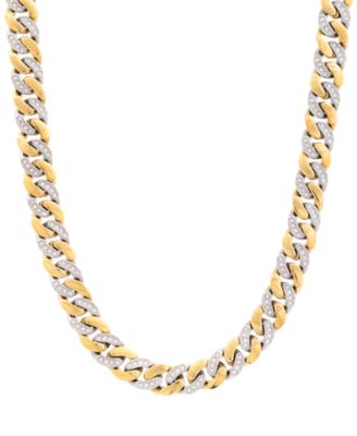 LEGACY for MEN by Simone I. Smith - Men's Crystal Curb Link  24" Chain Necklace in Stainless Steel & Gold-Tone Ion-Plate