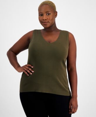 Tahari ASL - Plus Size V-Neck Sleeveless Tank Top