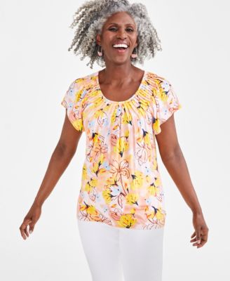 Style & Co - Women's Pottery Floral Pleated Scoop-Neck Top