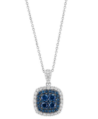 EFFY Collection - Blue Diamond (5/8 ct. t.w.) & White Diamond (3/8 ct. t.w.) Halo 18" Pendant Necklace in 14k White Gold