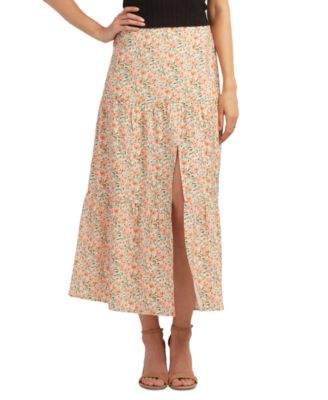BCX - Juniors' Ottoman Print Tiered Front-Slit Maxi Skirt