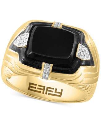 EFFY Collection - Men's Onyx & Diamond (1/10 ct. t.w.) Ring in Gold-Plated Sterling Silver