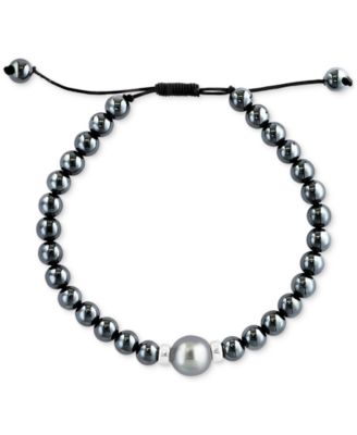 EFFY Collection - Men's Black Tahitian Pearl (10mm) & Hematite Bead Bolo Bracelet in Sterling Silver