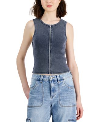 Madden Girl - Juniors' Zip-Front Mini-Ribbed Knit Top