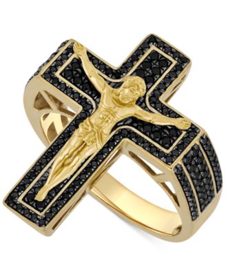 Macy's - Men's Black Diamond Pav&eacute; Crucifix Ring (3/4 ct. t.w.) in 10k Gold