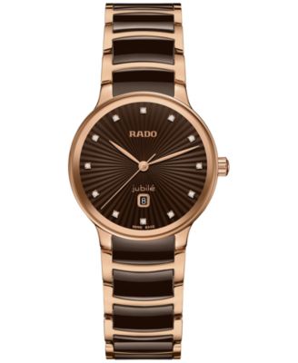 Rado - Women's Swiss Centrix Diamond (1/20 ct. t.w.) Brown Ceramic & Rose Gold PVD Bracelet Watch 31mm