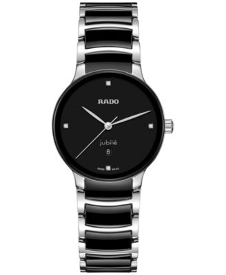 Rado - Women's Swiss Centrix Diamond Accent Black Ceramic & Stainless Steel Bracelet Watch 31mm