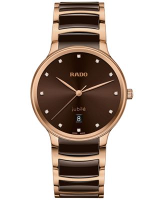 Rado - Unisex Swiss Centrix Diamond (1/10 ct. t.w.) Brown Ceramic & Rose Gold PVD Bracelet Watch 40mm