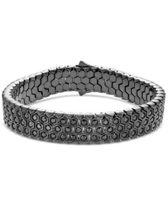 Blackjack - Men's Black Cubic Zirconia Hexagon Set Multirow Link Bracelet (Also in White Cubic Zirconia)