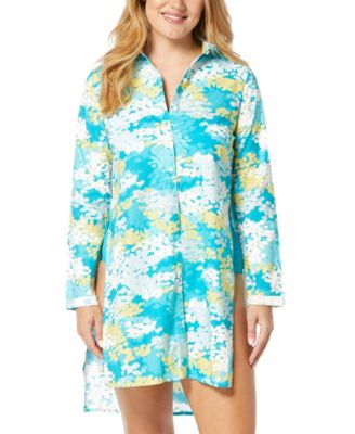 Carmen Marc Valvo - Women's Printed Cotton Cover-Up Shirt