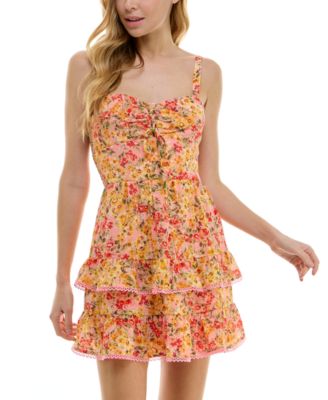 City Studios - Juniors' Floral-Print Lace-Up Fit & Flare Dress