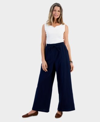 Style & Co - Petite Cotton Wide-Leg Pull-On Pants