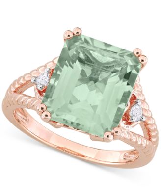 Macy's - Green Quartz (5-1/2 ct. t.w.) & White Topaz (1/20 ct. t.w.) Statement Ring in 18k Rose Gold-Flash Sterling Silver