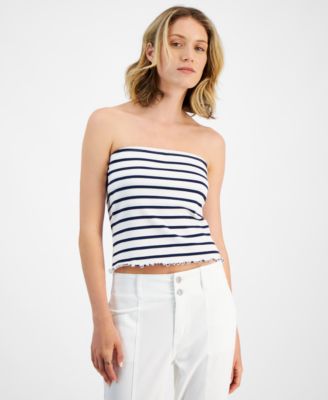 Rebellious One - Juniors' Stripe-Print Straight-Neck Tube Top