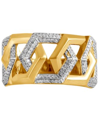 Macy's - Men's Diamond Hexagon Link Inspired Ring (1/2 ct. t.w.) 18k Gold-Plated Sterling Silver